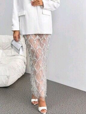 Beaded Sheer White Embellished Skirt